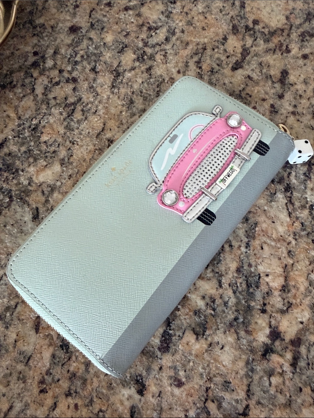 kate spade Mint and Pink Convertible Zip Phone Wallet with Car Applique